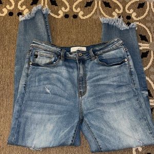 Kancan light wash distressed frayed hem jeans size 13/30